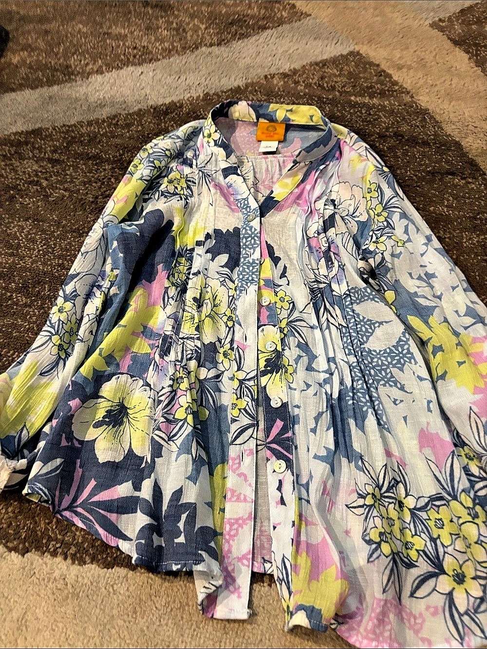 Ralph Ra. petite Floral Button Down Top in Blue & Pink Size PS